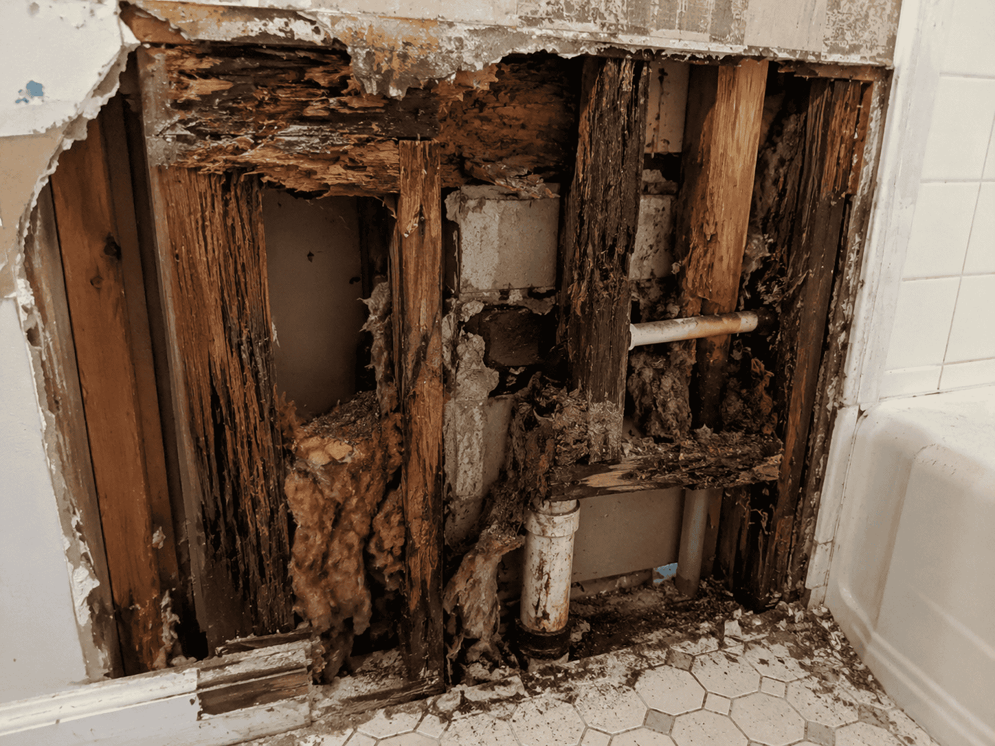 Shower Water Damage Behind Tiles: Warning Signs Guide Released damaged bathroom wall and plumbing repair