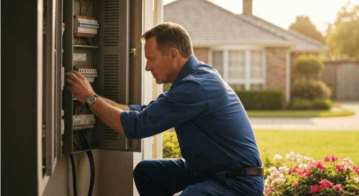 Blogs Portfolio electrician working on panel